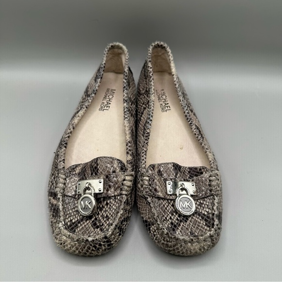 Michael Kors Hamilton Snake Embossed Size 6 Loafer Leather Gray Women - Picture 2 of 8